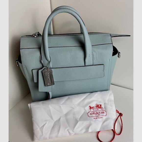Coach Bleecker Mini Riley Saffiano Leather Handbag, Duck Egg Blue, Silver, 41 - Picture 1 of 16
